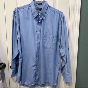 Arrow Men's Blue Button Up Regular Fit Size 17.5 Neck Dress Shirt Wrinkle Free